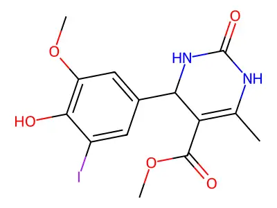 methyl 4-(4-hydroxy-3-iodo-5-methoxyphenyl)-6-methyl-2-oxo-1,2,3,4-tetrahydropyrimidine-5-carboxylate structure
