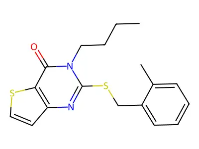 3-Butyl-2-[(2-methylphenyl)methylsulfanyl]thieno[3,2-d]pyrimidin-4-one structure