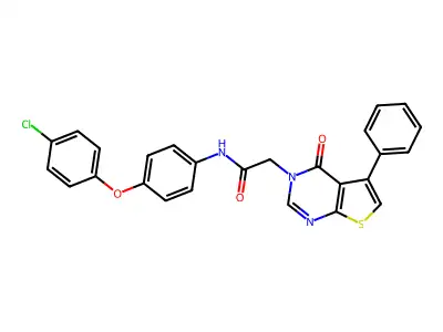 N-[4-(4-chlorophenoxy)phenyl]-2-(4-oxo-5-phenylthieno[2,3-d]pyrimidin-3-yl)acetamide structure