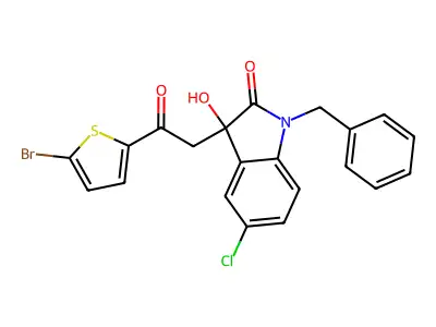 1-Benzyl-3-[2-(5-bromothiophen-2-yl)-2-oxoethyl]-5-chloro-3-hydroxyindol-2-one structure