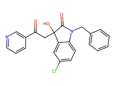 1-Benzyl-5-chloro-3-hydroxy-3-(2-oxo-2-pyridin-3-ylethyl)indol-2-one structure