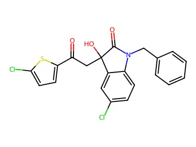 1-Benzyl-5-chloro-3-[2-(5-chlorothiophen-2-yl)-2-oxoethyl]-3-hydroxyindol-2-one structure