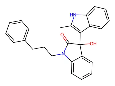 3-hydroxy-3-(2-methyl-1H-indol-3-yl)-1-(3-phenylpropyl)indol-2-one structure