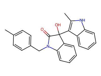 3-hydroxy-3-(2-methyl-1H-indol-3-yl)-1-[(4-methylphenyl)methyl]indol-2-one structure