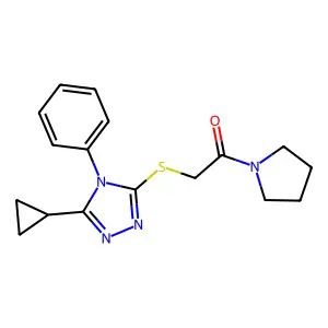 2-[(5-cyclopropyl-4-phenyl-1,2,4-triazol-3-yl)sulfanyl]-1-pyrrolidin-1-ylethanone structure