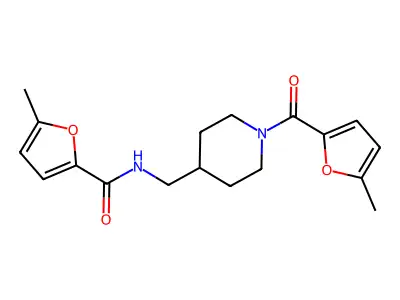 5-methyl-N-[[1-(5-methylfuran-2-carbonyl)piperidin-4-yl]methyl]furan-2-carboxamide structure