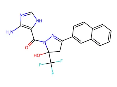 (5-amino-1H-imidazol-4-yl)[5-hydroxy-3-(naphthalen-2-yl)-5-(trifluoromethyl)-4,5-dihydro-1H-pyrazol-1-yl]methanone structure
