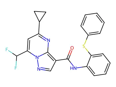 5-cyclopropyl-7-(difluoromethyl)-N-(2-phenylsulfanylphenyl)pyrazolo[1,5-a]pyrimidine-3-carboxamide structure