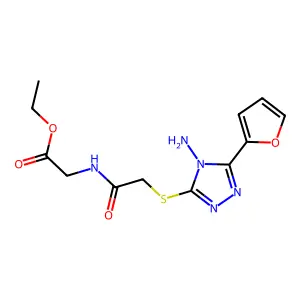 Ethyl 2-[2-(4-amino-5-(2-furyl)-1,2,4-triazol-3-ylthio)acetylamino]acetate structure