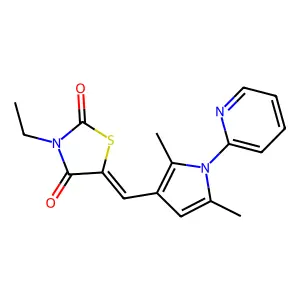 (5E)-5-[(2,5-dimethyl-1-pyridin-2-ylpyrrol-3-yl)methylidene]-3-ethyl-1,3-thiazolidine-2,4-dione structure