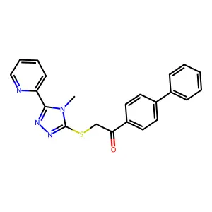 1-(biphenyl-4-yl)-2-{[4-methyl-5-(pyridin-2-yl)-4H-1,2,4-triazol-3-yl]sulfanyl}ethanone structure