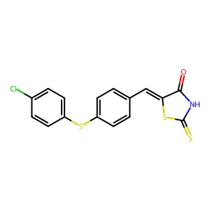 (5E)-5-{4-[(4-chlorophenyl)sulfanyl]benzylidene}-2-thioxo-1,3-thiazolidin-4-one structure