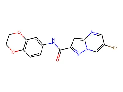 6-bromo-N-(2,3-dihydro-1,4-benzodioxin-6-yl)pyrazolo[1,5-a]pyrimidine-2-carboxamide structure