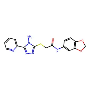 2-{[4-amino-5-(pyridin-2-yl)-4H-1,2,4-triazol-3-yl]sulfanyl}-N-(1,3-benzodioxol-5-yl)acetamide structure