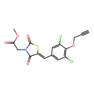 methyl {(5E)-5-[3,5-dichloro-4-(prop-2-yn-1-yloxy)benzylidene]-2,4-dioxo-1,3-thiazolidin-3-yl}acetate structure