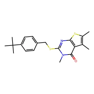 2-[(4-tert-butylbenzyl)sulfanyl]-3,5,6-trimethylthieno[2,3-d]pyrimidin-4(3H)-one structure