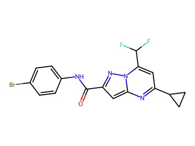 N-(4-bromophenyl)-5-cyclopropyl-7-(difluoromethyl)pyrazolo[1,5-a]pyrimidine-2-carboxamide structure