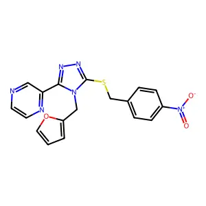 2-[4-(furan-2-ylmethyl)-5-[(4-nitrophenyl)methylsulfanyl]-1,2,4-triazol-3-yl]pyrazine structure