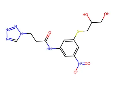 N-[3-(2,3-dihydroxypropylsulfanyl)-5-nitrophenyl]-3-(tetrazol-1-yl)propanamide structure