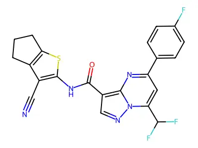 N-(3-cyano-5,6-dihydro-4H-cyclopenta[b]thiophen-2-yl)-7-(difluoromethyl)-5-(4-fluorophenyl)pyrazolo[1,5-a]pyrimidine-3-carboxamide structure