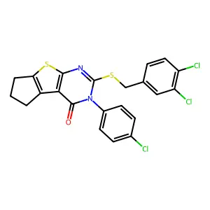 3-(4-chlorophenyl)-2-[(3,4-dichlorobenzyl)sulfanyl]-3,5,6,7-tetrahydro-4H-cyclopenta[4,5]thieno[2,3-d]pyrimidin-4-one structure