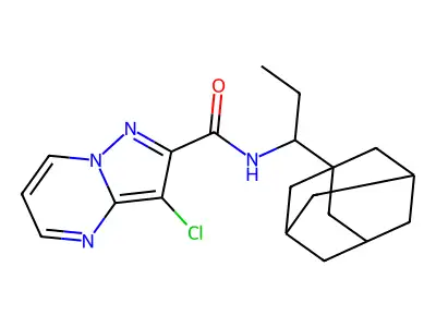 N-[1-(1-adamantyl)propyl]-3-chloropyrazolo[1,5-a]pyrimidine-2-carboxamide structure