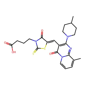 (Z)-4-(5-((9-methyl-2-(4-methylpiperidin-1-yl)-4-oxo-4H-pyrido[1,2-a]pyrimidin-3-yl)methylene)-4-oxo-2-thioxothiazolidin-3-yl)butanoic acid structure