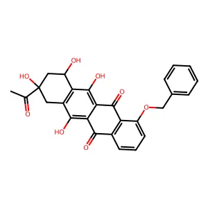 8-Acetyl-1-(benzyloxy)-6,8,10,11-tetrahydroxy-7,8,9,10-tetrahydrotetracene-5,12-dione structure