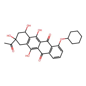 8-Acetyl-1-(cyclohexyloxy)-6,8,10,11-tetrahydroxy-7,8,9,10-tetrahydrotetracene-5,12-dione structure