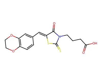 4-(5-((2,3-Dihydrobenzo[b][1,4]dioxin-6-yl)methylene)-4-oxo-2-thioxothiazolidin-3-yl)butanoic acid structure