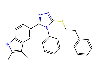 2,3-dimethyl-5-(5-phenethylsulfanyl-4-phenyl-1,2,4-triazol-3-yl)-1H-indole structure