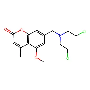 7-[Bis(2-chloroethyl)aminomethyl]-5-methoxy-4-methylchromen-2-one structure