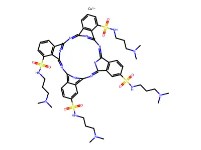 Copper, (N,N',N'',N'''-tetrakis(3-(dimethylamino)propyl)-29H,31H-phthalocyanine-C,C,C,C-tetrasulfonamidato(2-)-kappaN29,kappaN30,kappaN31,kappaN32)- structure