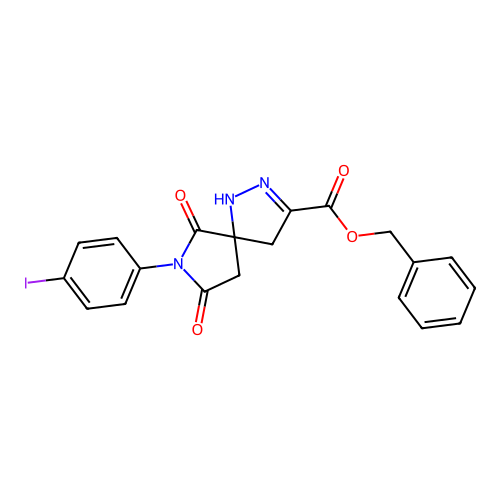 Benzyl 7-(4-iodophenyl)-6,8-dioxo-1,2,7-triazaspiro[4.4]non-2-ene-3-carboxylate structure