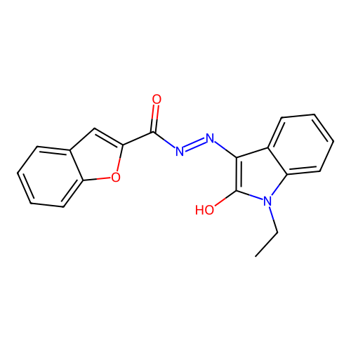 (Z)-N'-(1-ethyl-2-oxoindolin-3-ylidene)benzofuran-2-carbohydrazide structure