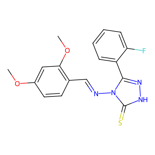4-((2,4-Dimethoxybenzylidene)amino)-5-(2-F-PH)4H-1,2,4-triazol-3-YL hydrosulfide structure