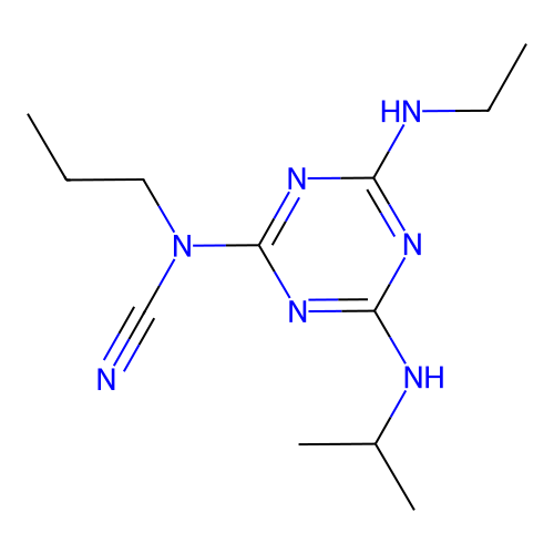 (4-Ethylamino-6-isopropylamino-[1,3,5]triazin-2-yl)-propyl-cyanamide structure