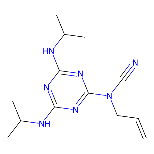 N-Allyl-N-cyano-N',N''-bis(isopropyl)-1,3,5-triazine-2,4,6-triamine structure