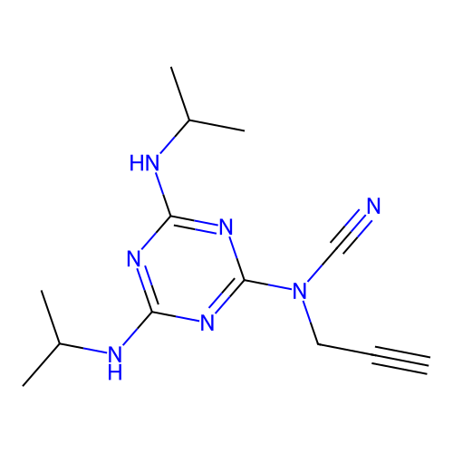 [4,6-Bis(propan-2-ylamino)-1,3,5-triazin-2-yl]prop-2-yn-1-ylcyanamide structure