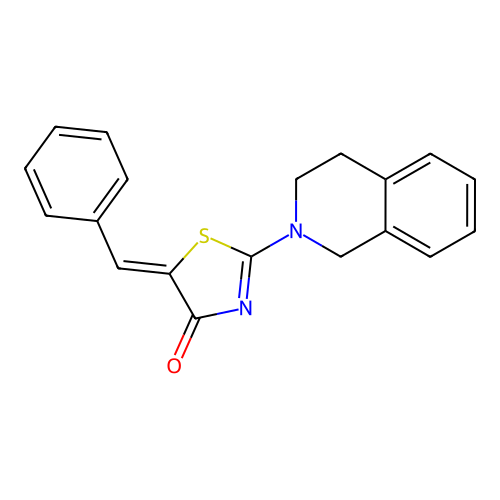 (5Z)-5-benzylidene-2-(3,4-dihydroisoquinolin-2(1H)-yl)-1,3-thiazol-4(5H)-one structure