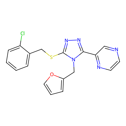 3-[(2-Chlorophenyl)methylthio]-4-(2-furylmethyl)-5-pyrazin-2-yl-1,2,4-triazole structure