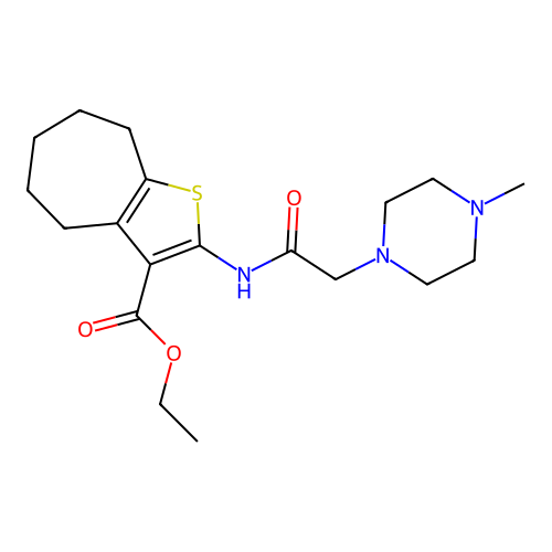 ethyl 2-(2-(4-methylpiperazin-1-yl)acetamido)-5,6,7,8-tetrahydro-4H-cyclohepta[b]thiophene-3-carboxylate structure