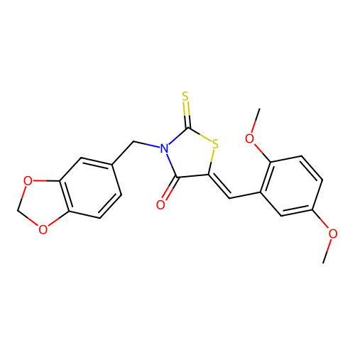 (5Z)-3-(1,3-benzodioxol-5-ylmethyl)-5-(2,5-dimethoxybenzylidene)-2-thioxo-1,3-thiazolidin-4-one structure