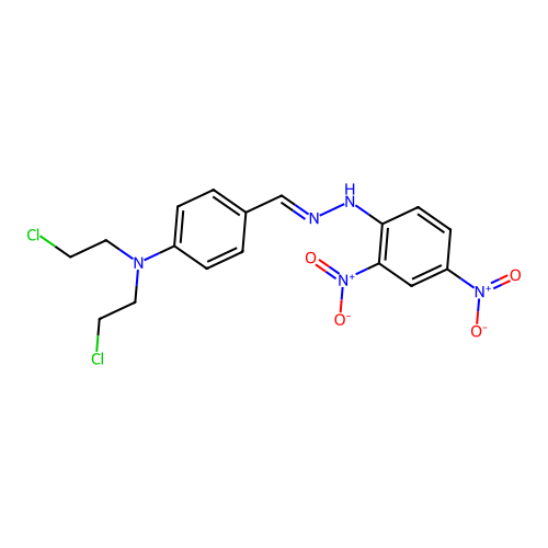 N-[(E)-[4-[bis(2-chloroethyl)amino]phenyl]methylideneamino]-2,4-dinitroaniline structure