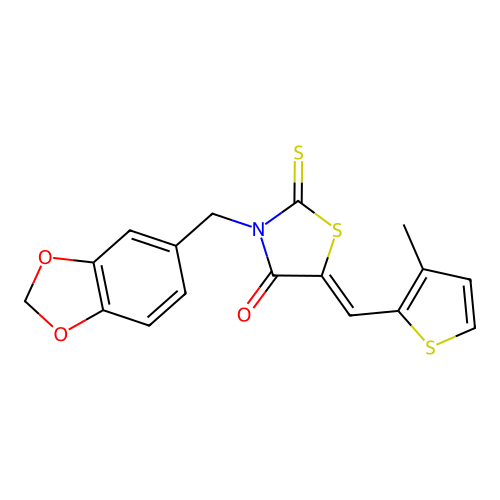 (Z)-3-(benzo[d][1,3]dioxol-5-ylmethyl)-5-((3-methylthiophen-2-yl)methylene)-2-thioxothiazolidin-4-one structure