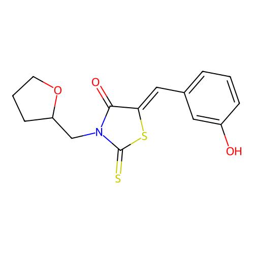 (5Z)-5-(3-hydroxybenzylidene)-3-(tetrahydrofuran-2-ylmethyl)-2-thioxo-1,3-thiazolidin-4-one structure