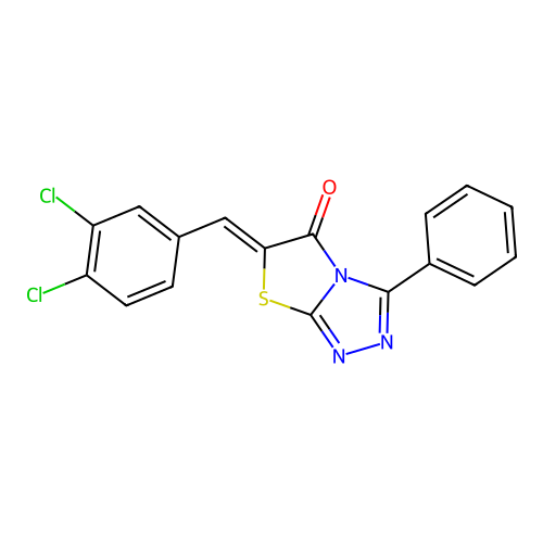 (6Z)-6-(3,4-dichlorobenzylidene)-3-phenyl[1,3]thiazolo[2,3-c][1,2,4]triazol-5(6H)-one structure