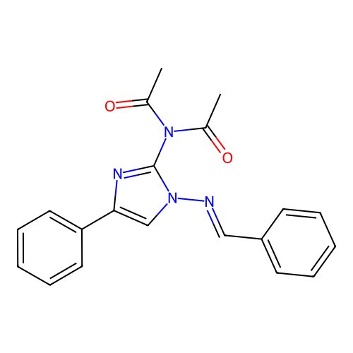 N-acetyl-N-[1-(benzalamino)-4-phenyl-imidazol-2-yl]acetamide structure