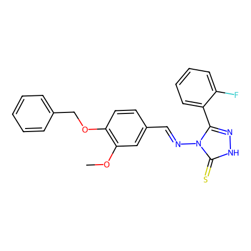 4-((4-(Benzyloxy)-3-meo-benzylidene)amino)-5-(2-F-PH)-4H-1,2,4-triazole-3-thiol structure