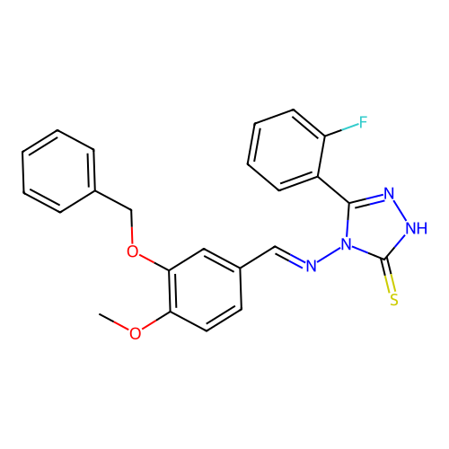 4-((3-(Benzyloxy)-4-meo-benzylidene)amino)-5-(2-F-PH)-4H-1,2,4-triazole-3-thiol structure